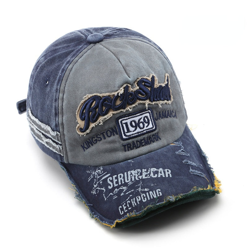 Wholesale Cotton Washed Old Letter Embroidery Ripped Cap